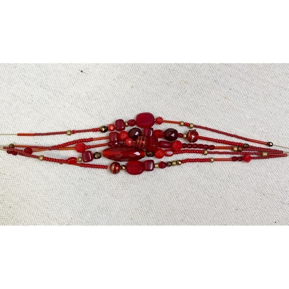 Chicos Red Gold Glass Beaded Multi strand Necklace - Picture 4 of 7